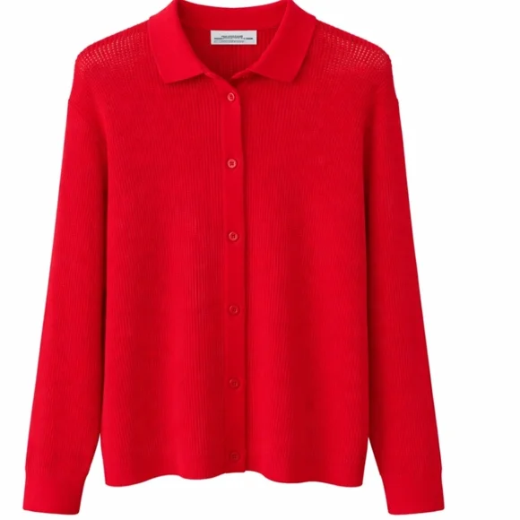 Bailey | Textured Red Knit Polished Cardigan - Picture 4 of 8